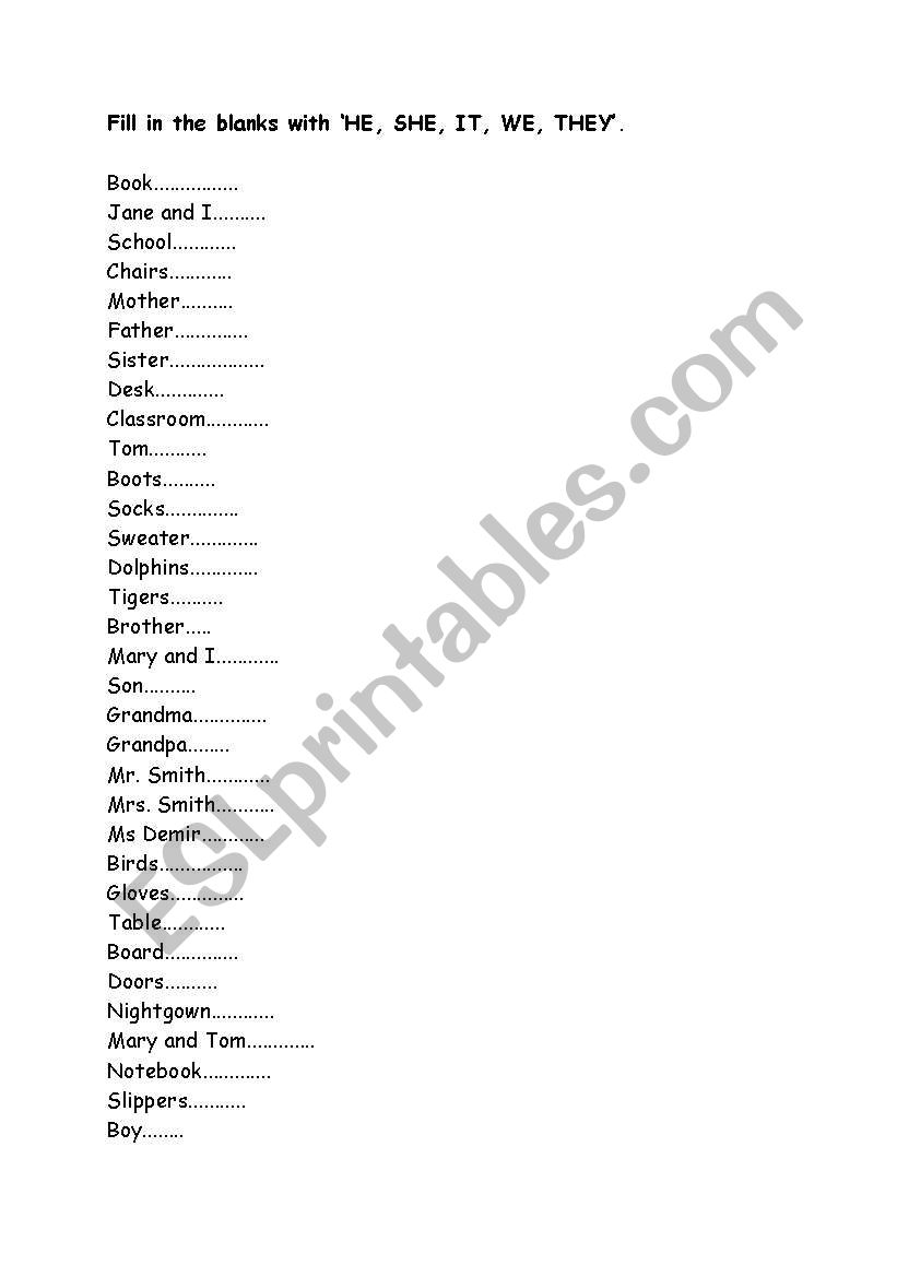 subject pronouns worksheet