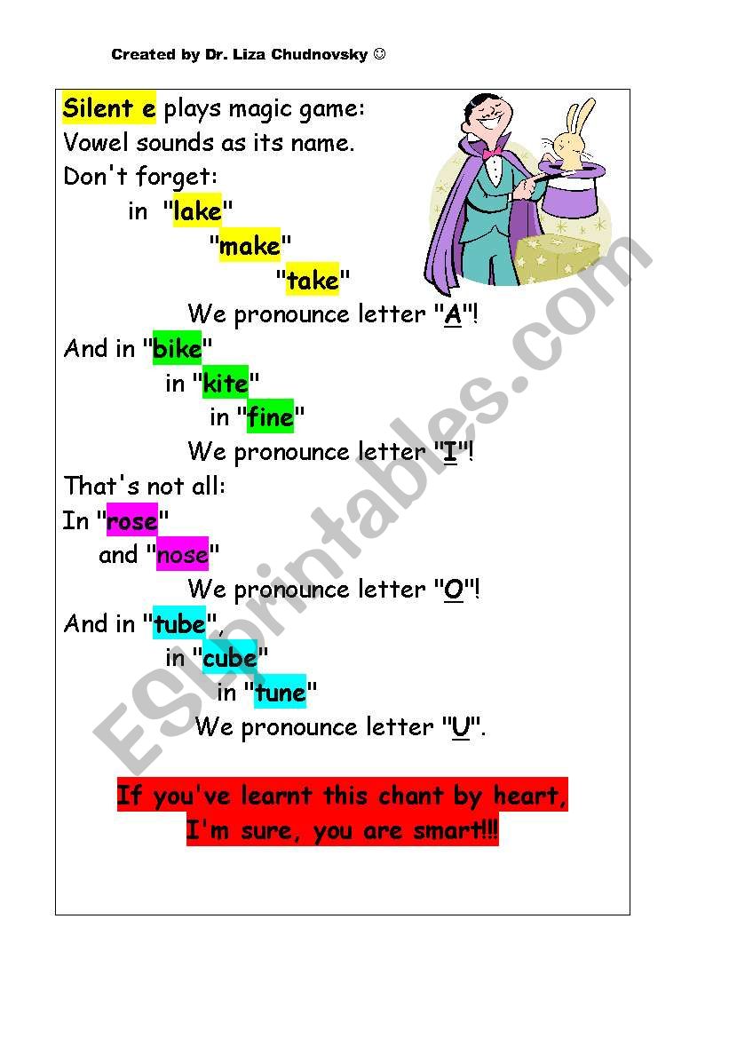 Silent-e rhymed chant  worksheet