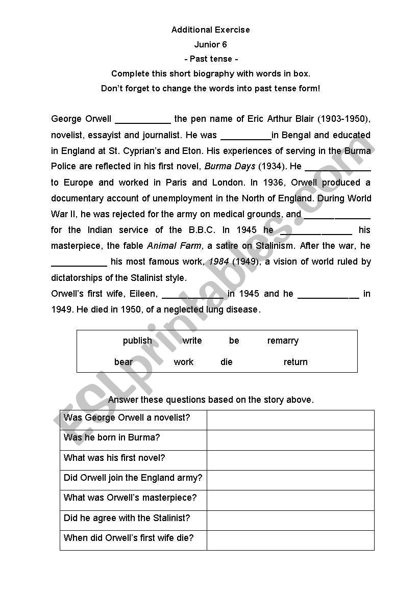 short biography worksheet