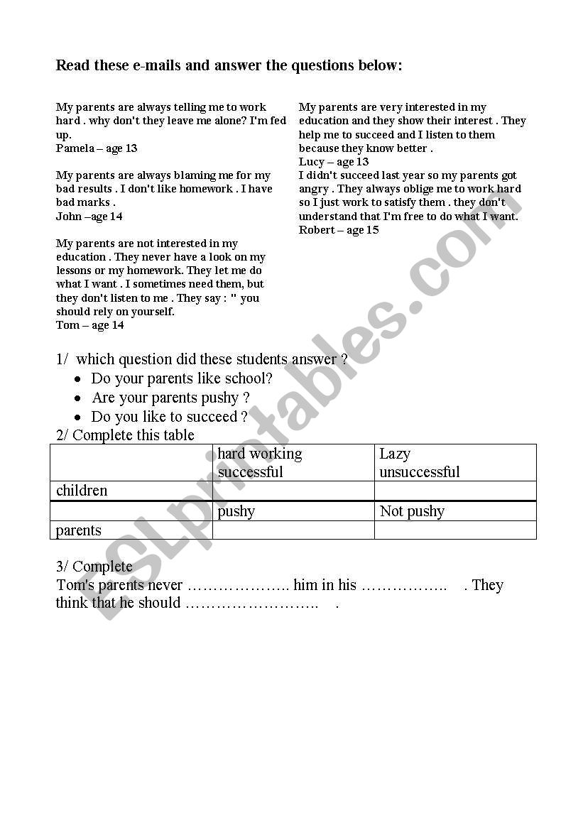 handout worksheet