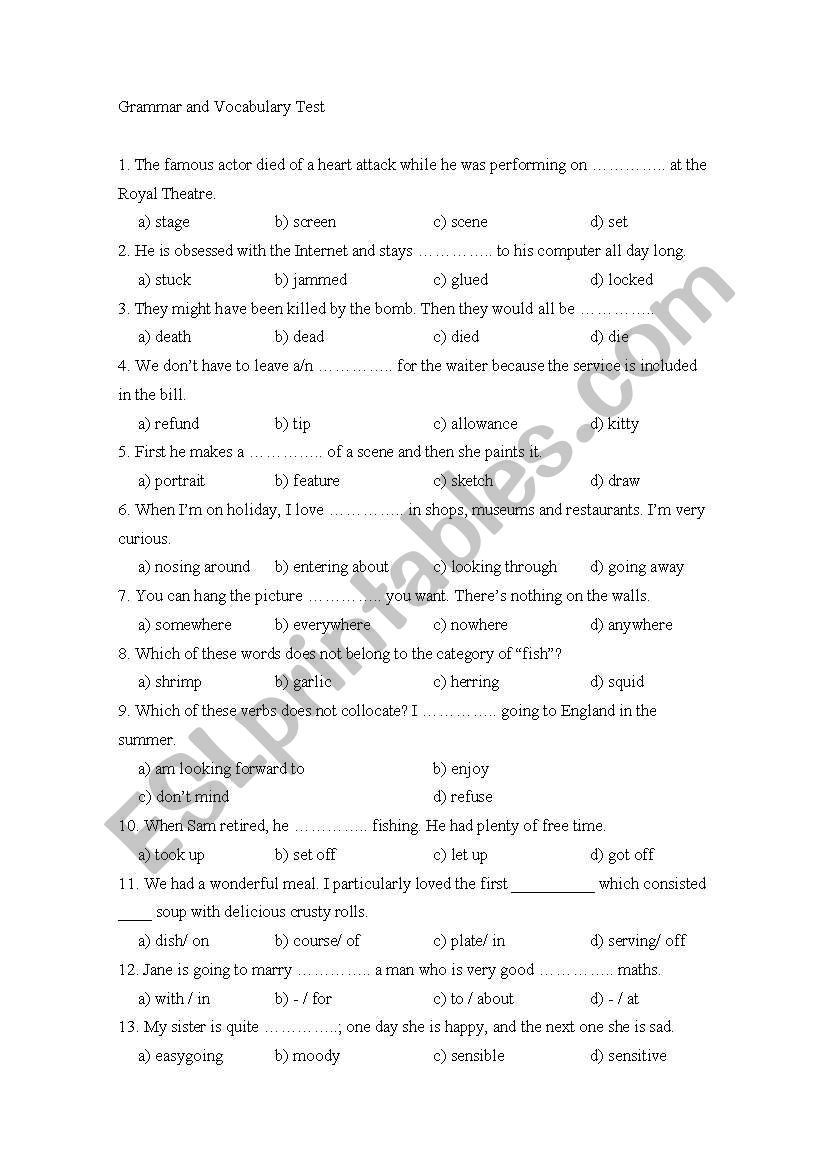 multiple choice worksheet