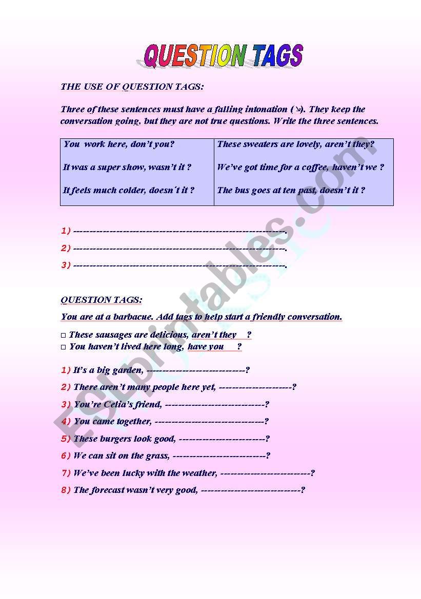 QUESTION TAGS worksheet