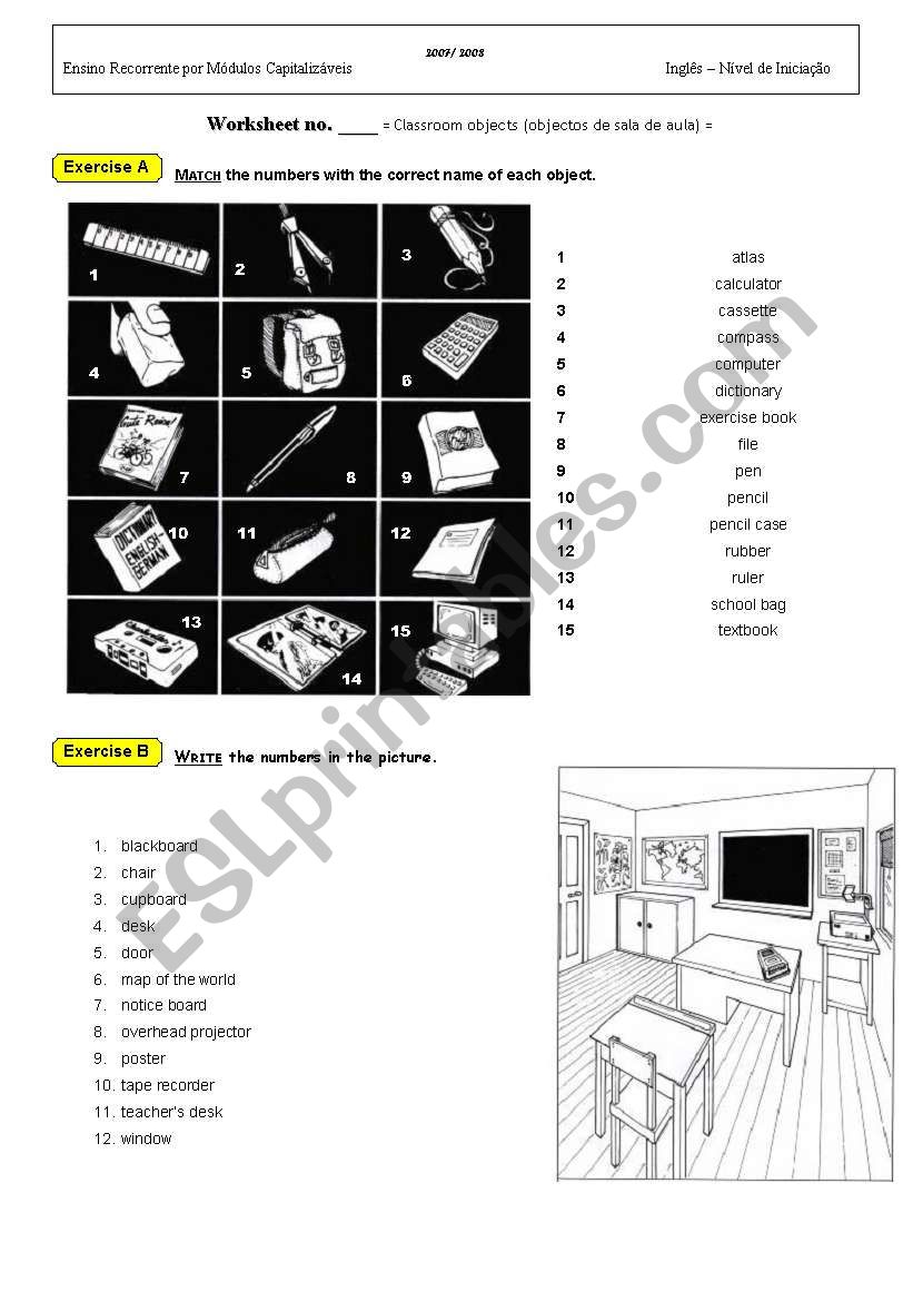 Classroom objects and school subjects