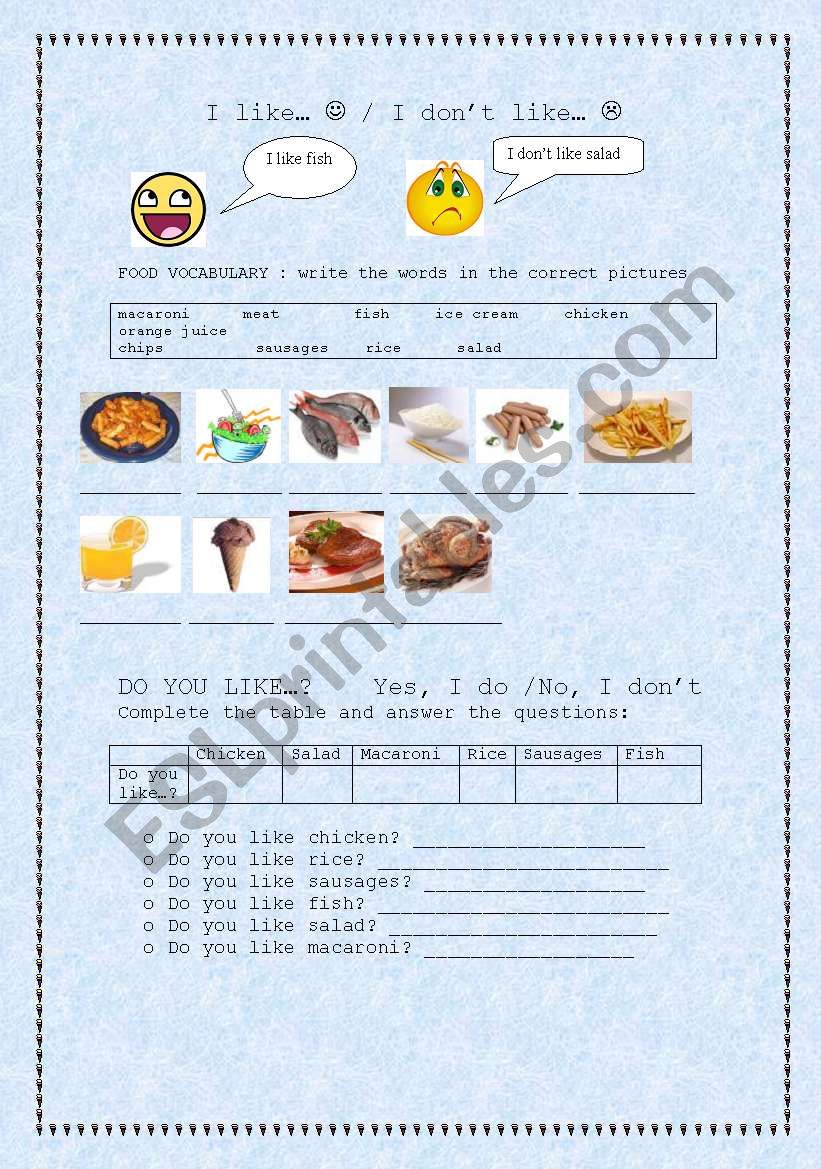 I like... / I dont like... worksheet