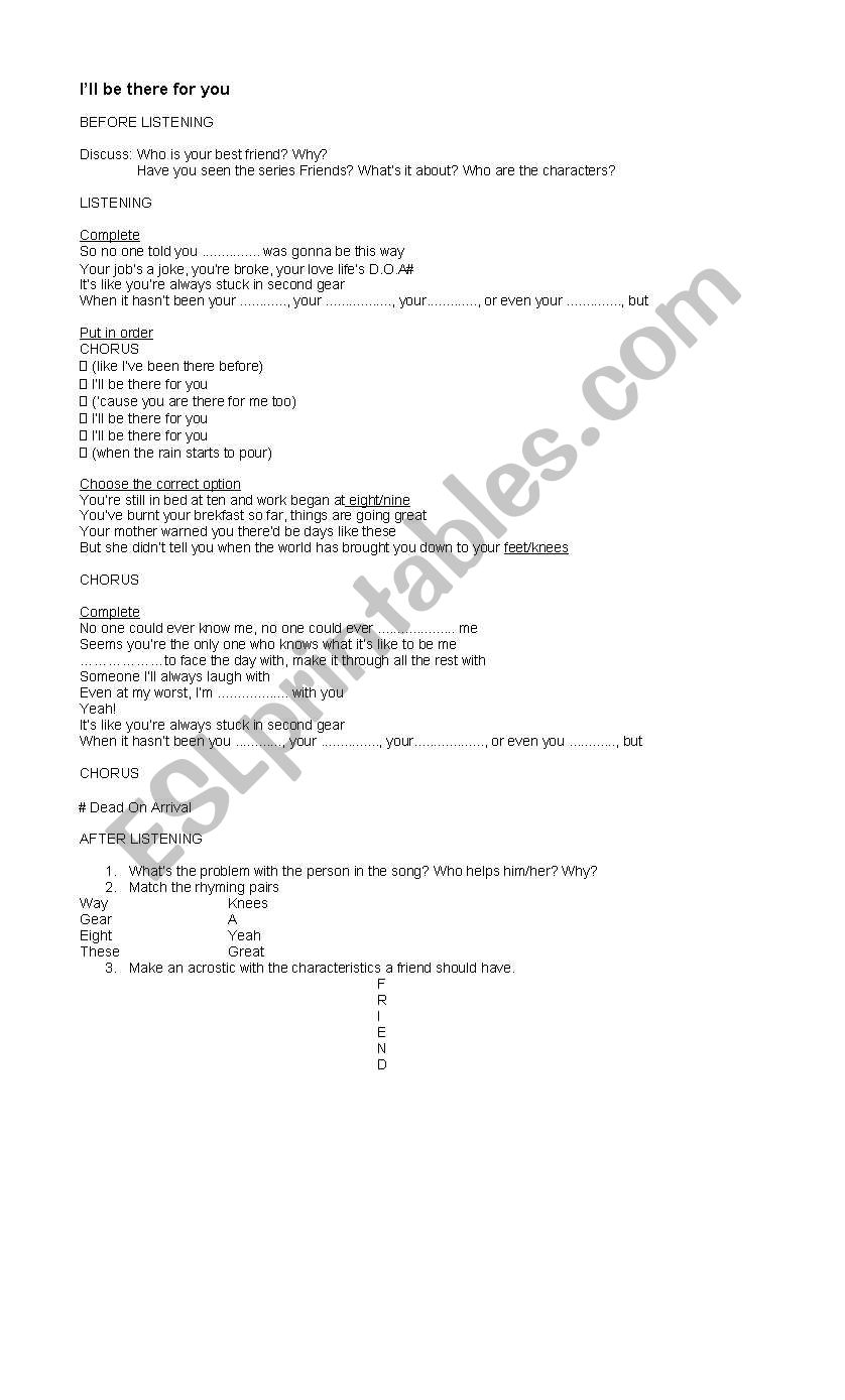 friends song worksheet