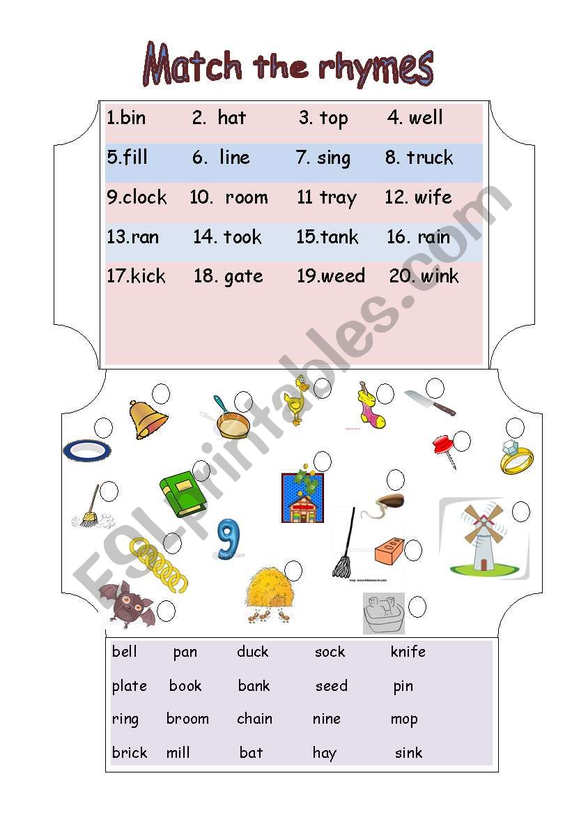 Match the rhymes worksheet