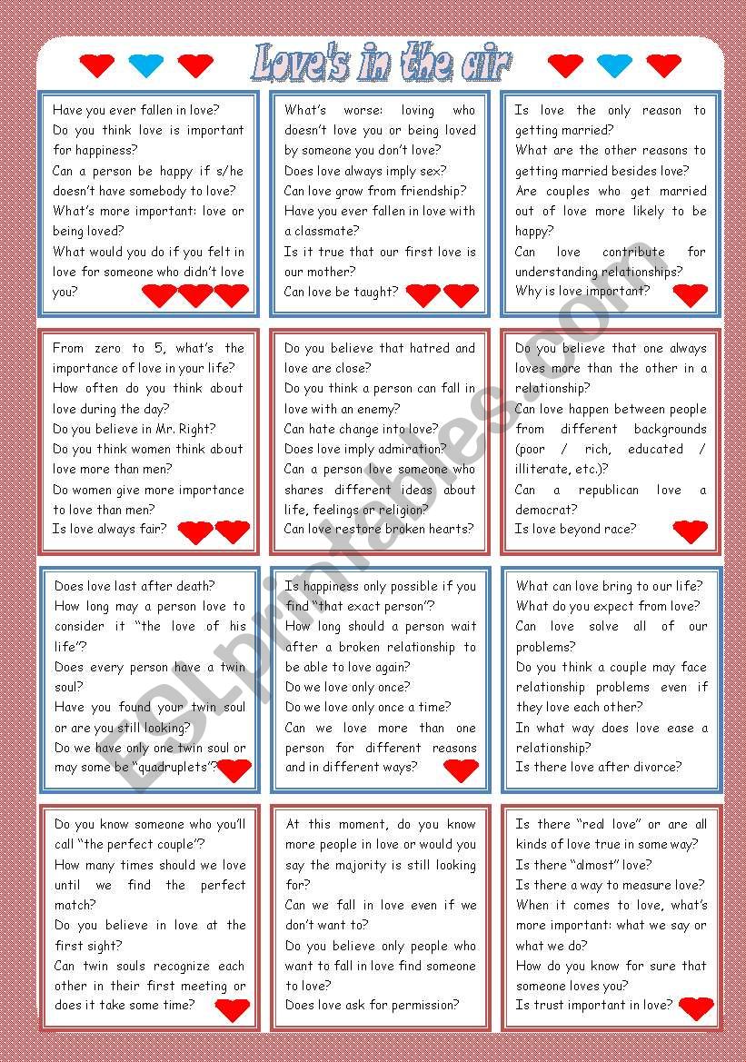 Loves in the air: conversation cards ***editable