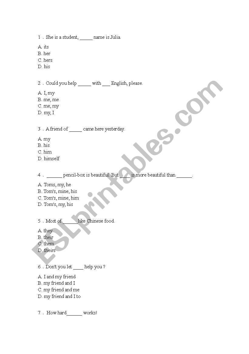 Pronouns worksheet