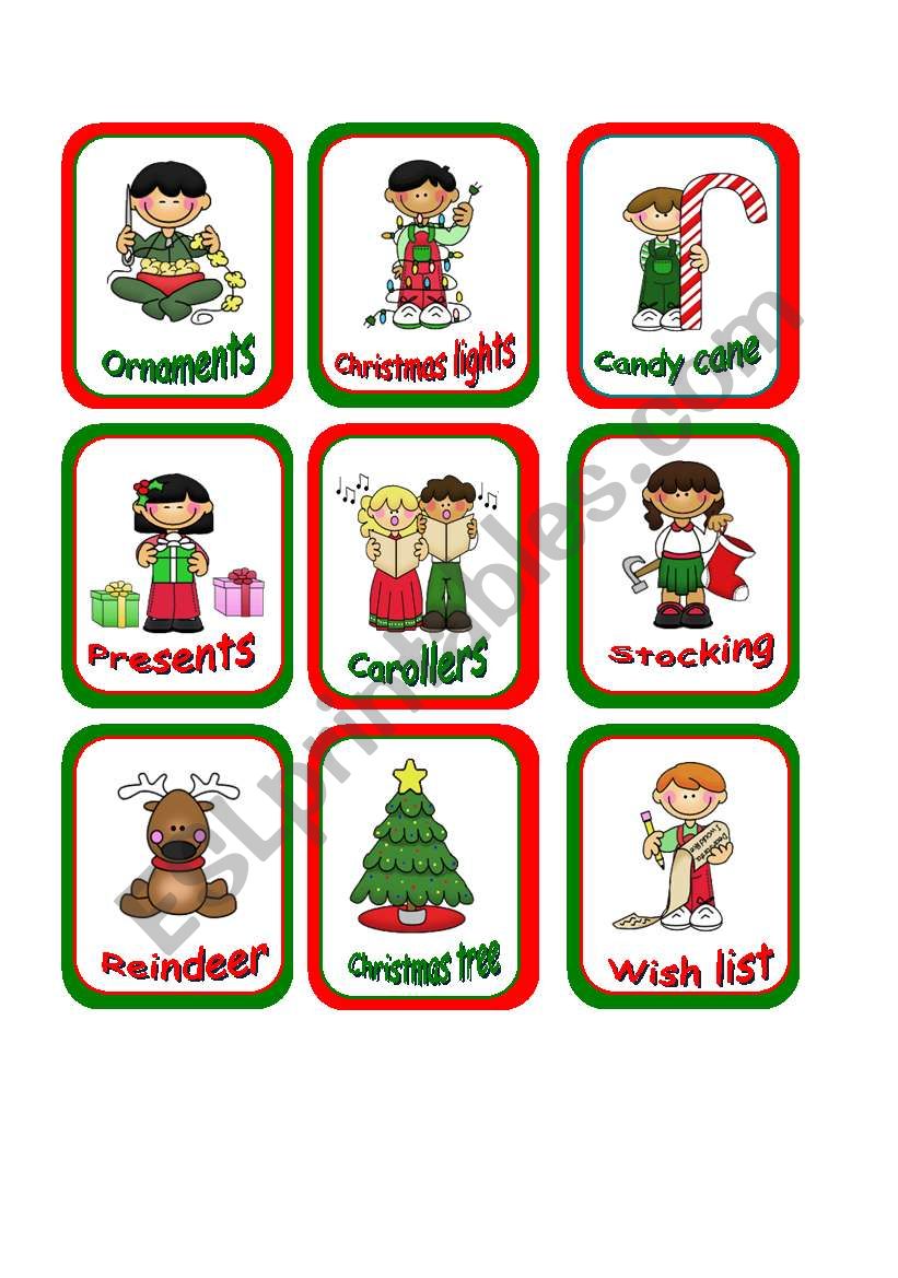 Christmas memory cards worksheet