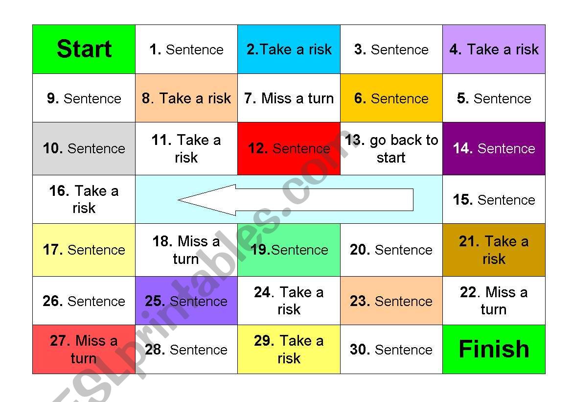 Risky Cards Boardgame worksheet