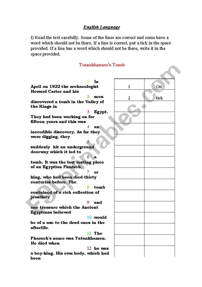 English Language worksheet