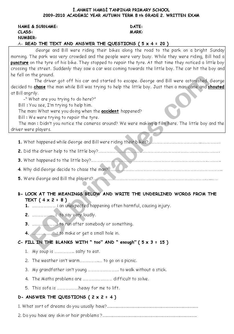 8TH GRADE EXAM worksheet