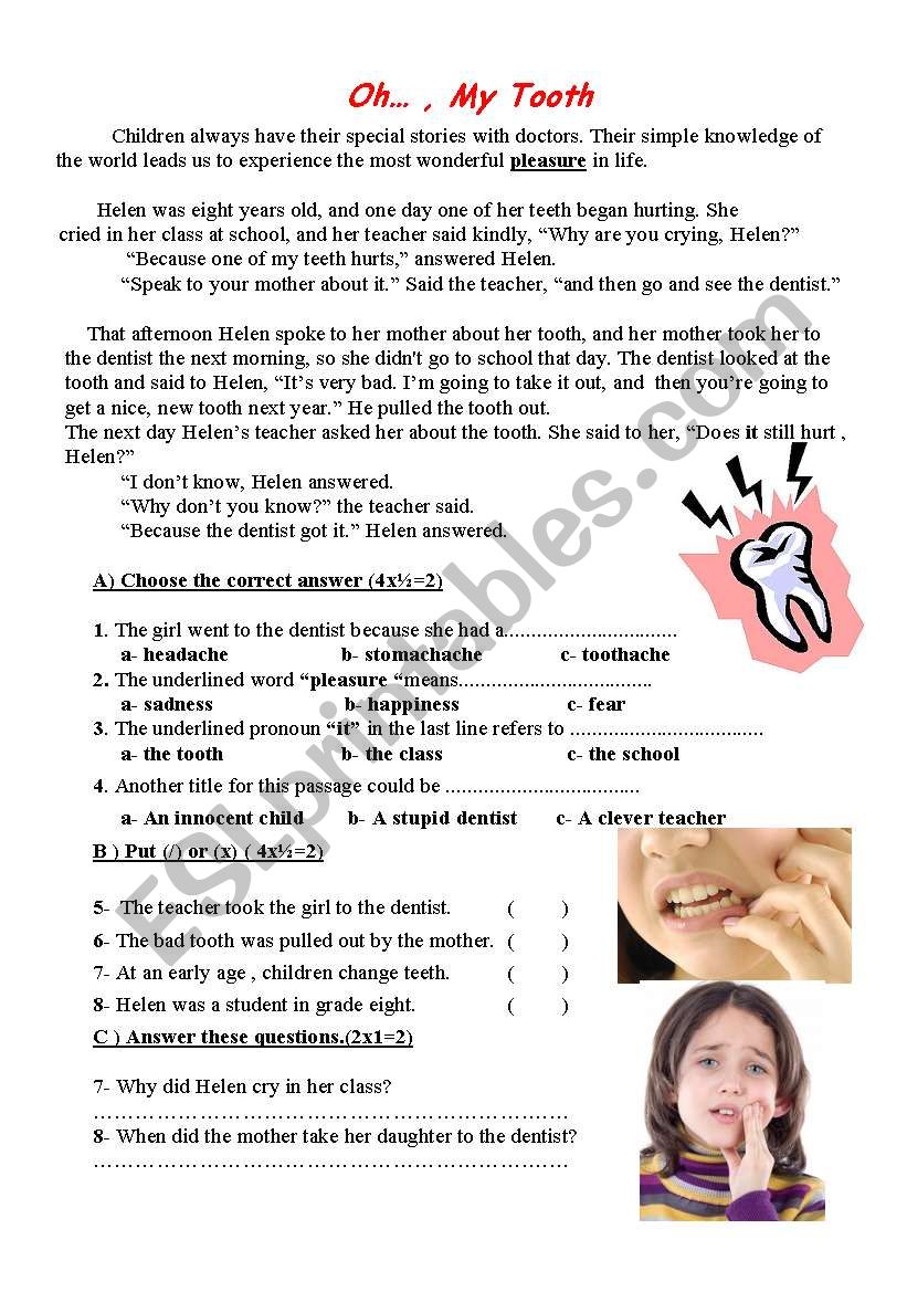 Oh ..., my tooth worksheet