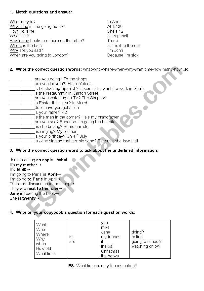 WH QUESTIONS EXERCISES worksheet