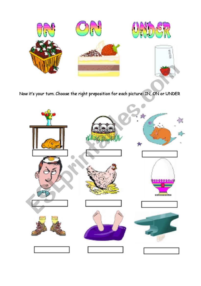 Prepositions: IN - ON - UNDER worksheet