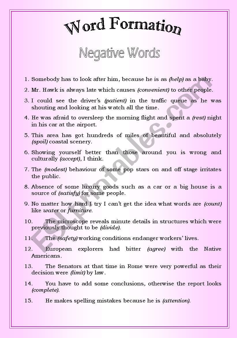 Word Formation (Negative words)