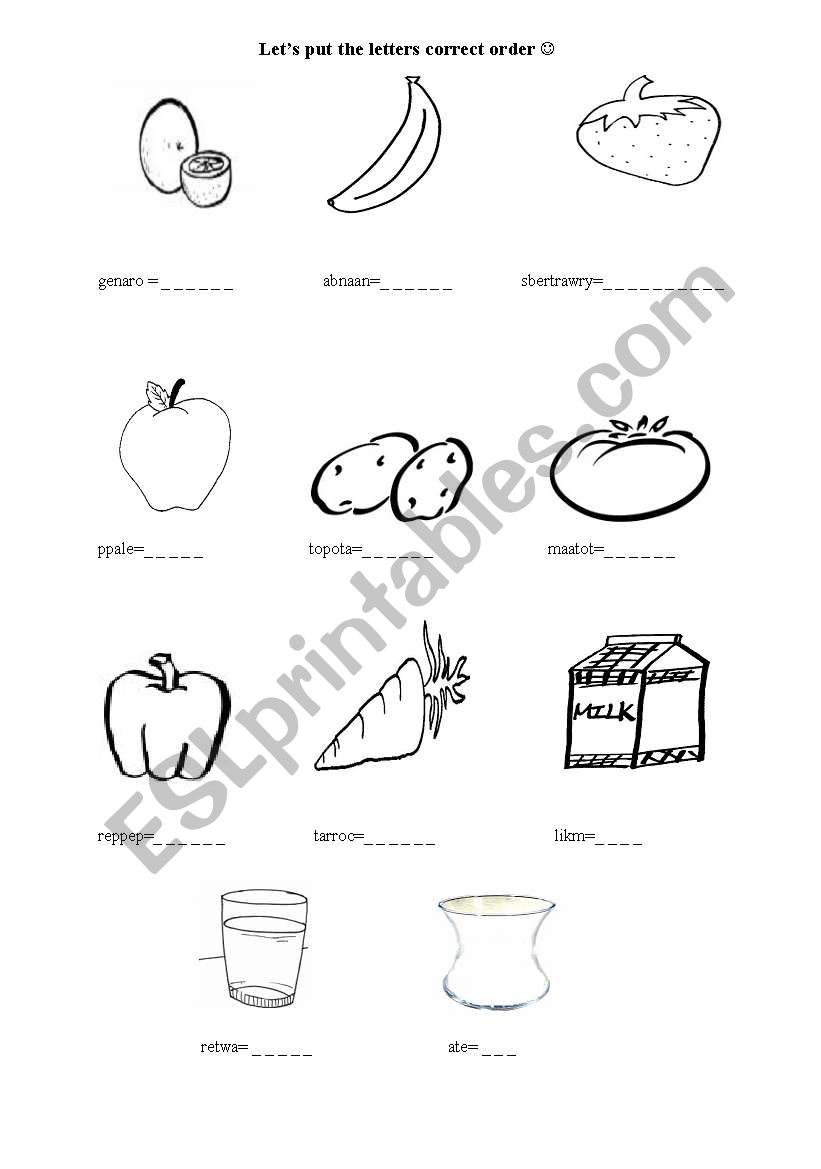 foods and drinks worksheet