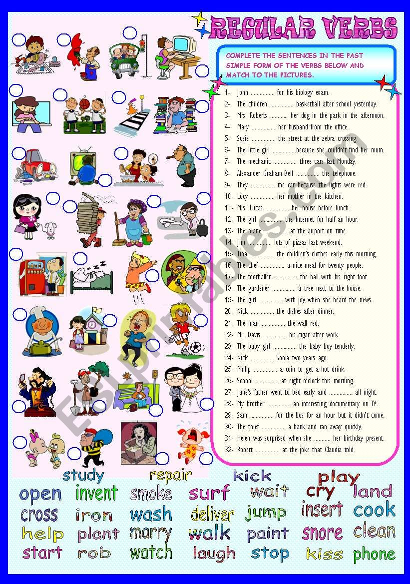 past simple regular verbs esl worksheet by asungilsanz