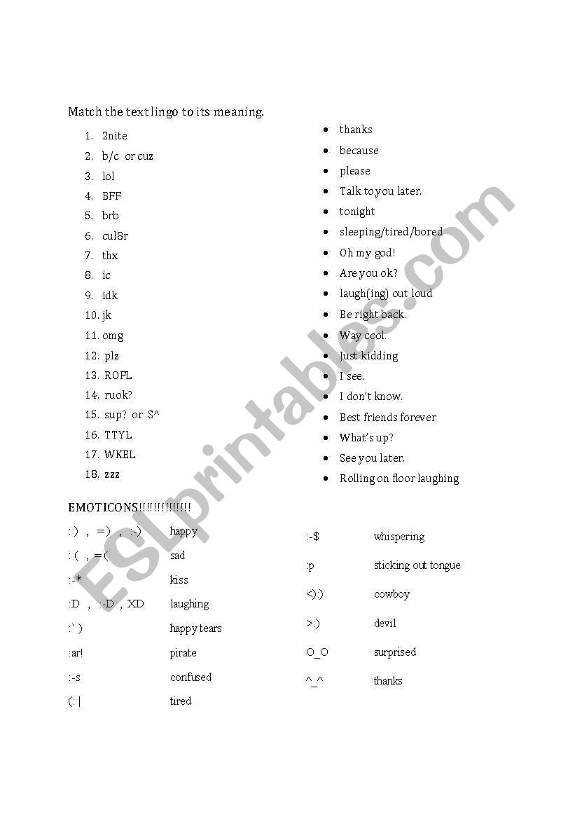 Activity for American Text Message Lingo