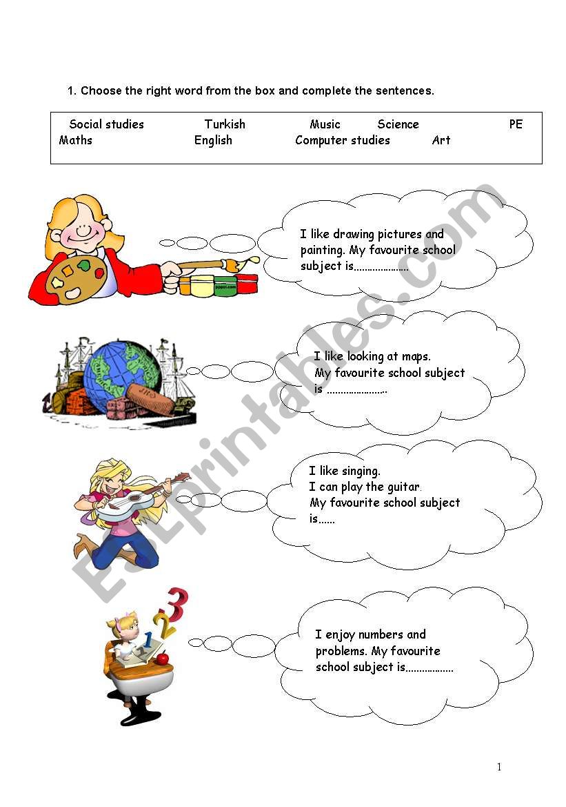 School Subjects worksheet