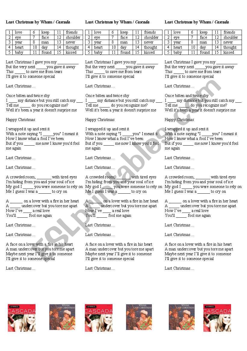 Last Christmas. Wham/Cascada worksheet