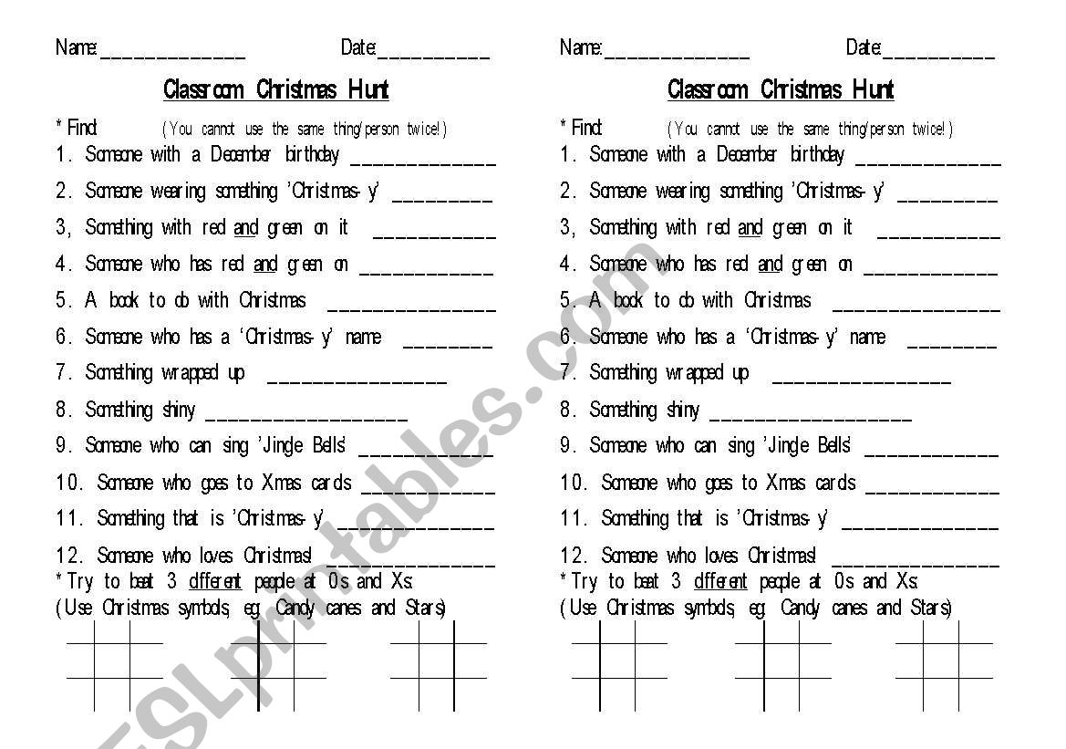 Christmas Classroom Hunt worksheet