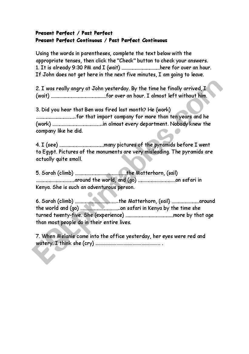 past tense worksheet