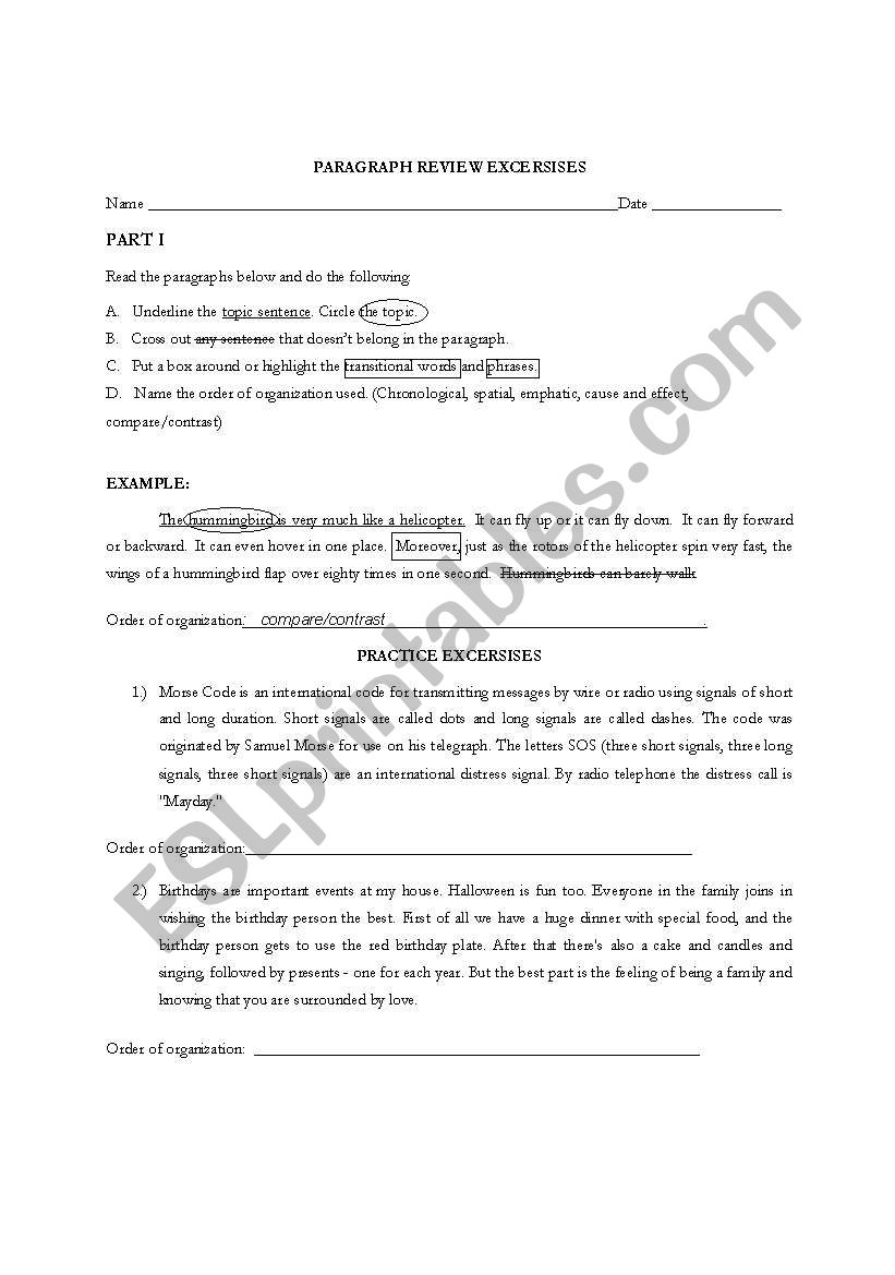 paragraph review worksheet