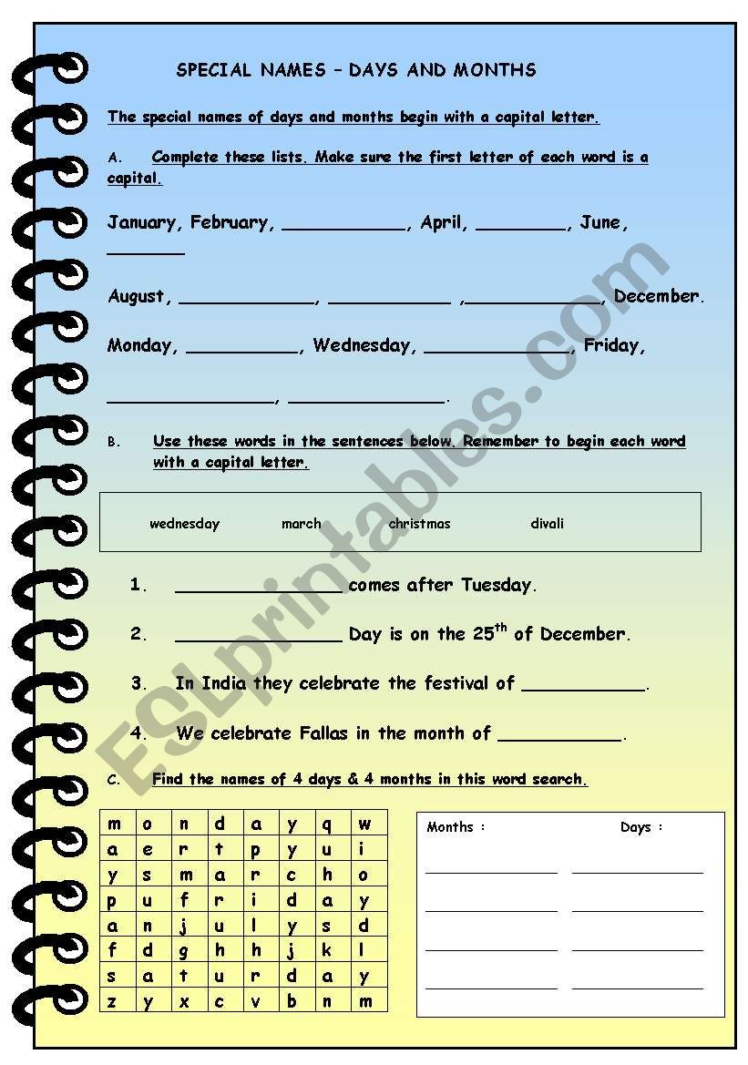 DAYS AND MONTHS worksheet