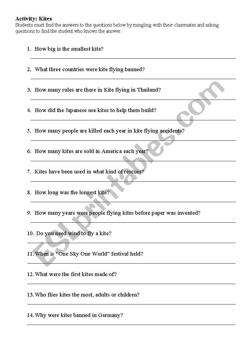 Kites (Mingling Exercise) worksheet