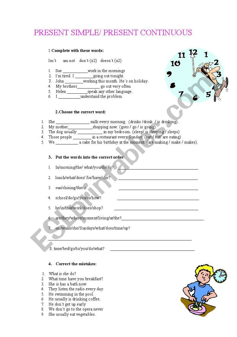 Present Simple and Continuous worksheet