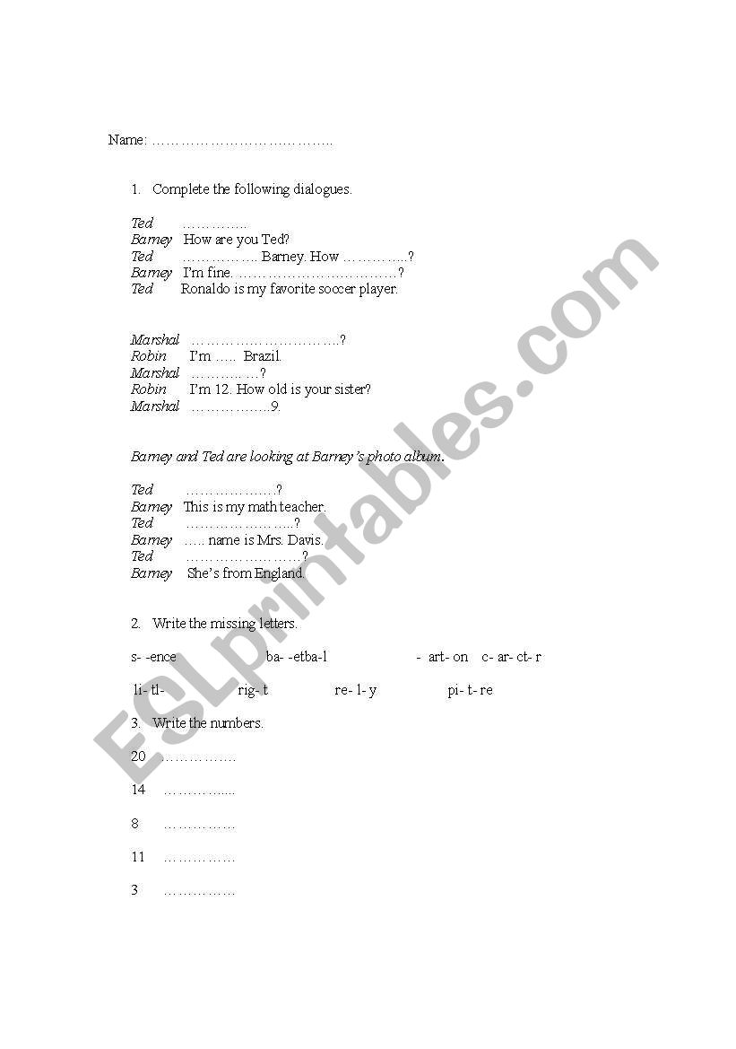 An Assessment Quiz worksheet