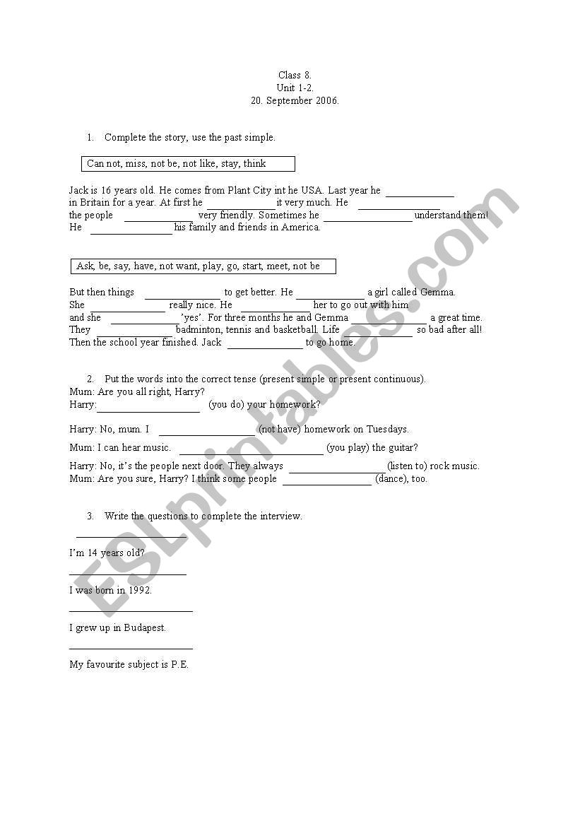 Past tense worksheet