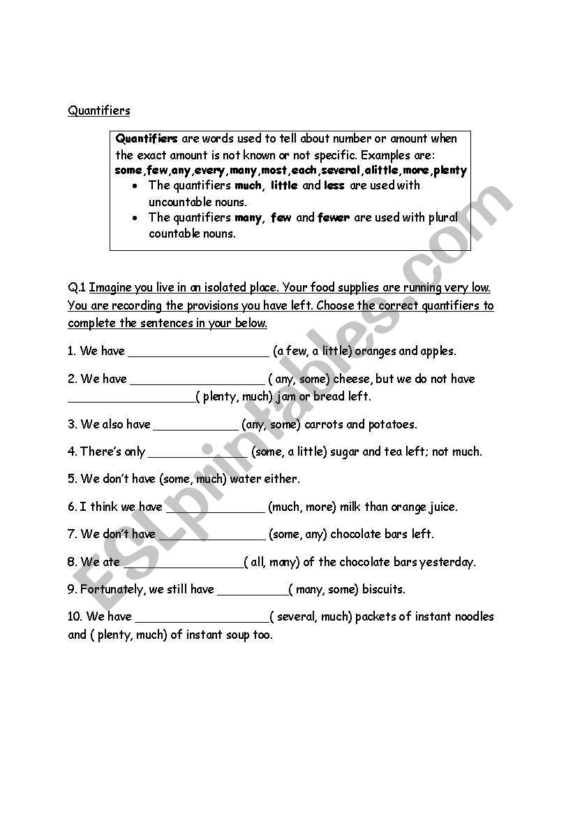 Quantifiers worksheet