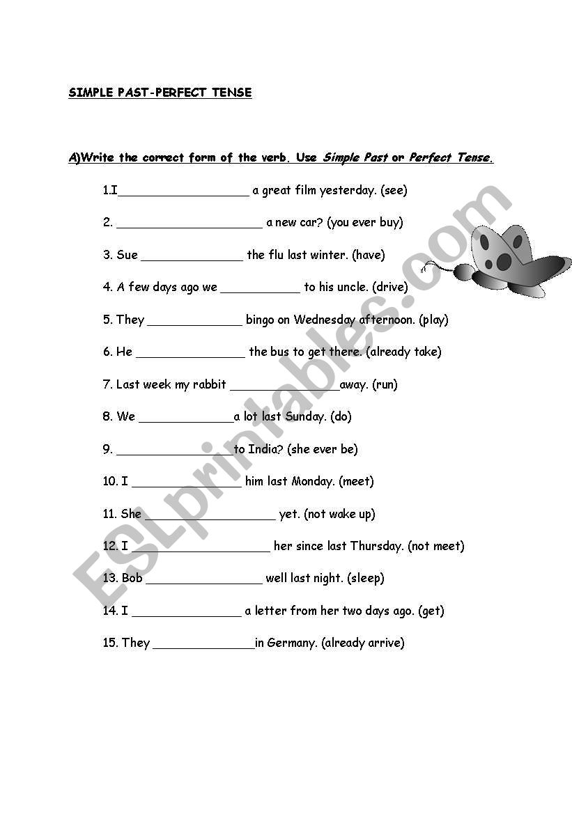 SIMPLE PAST-PERFECT TENSE worksheet