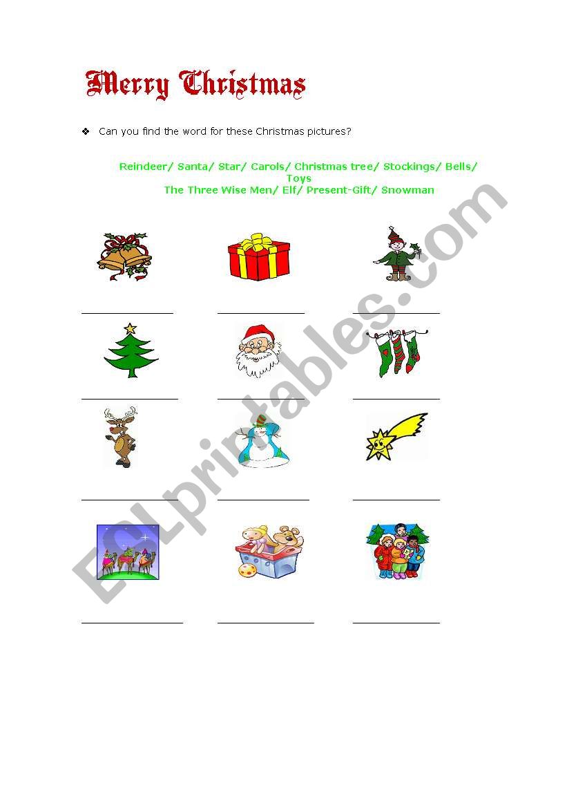 Christmas vocabulary worksheet