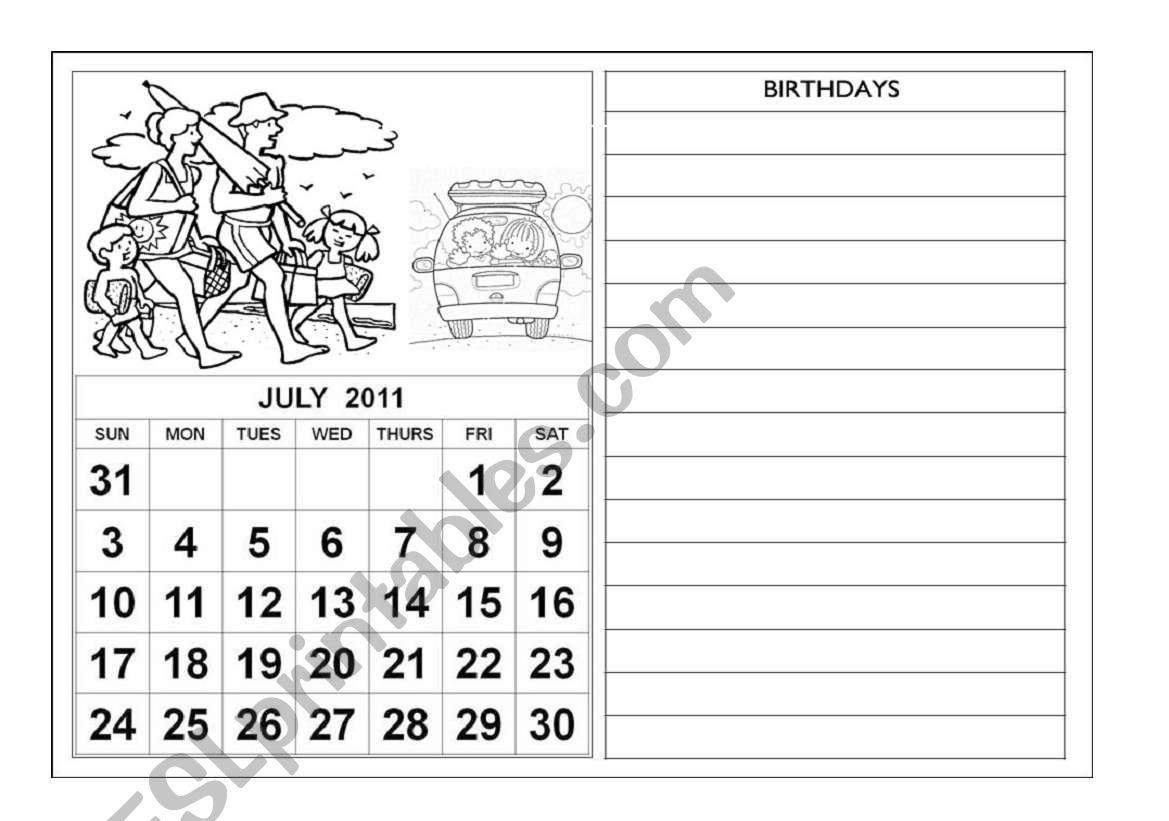 Calendar 2011 - July - August - September