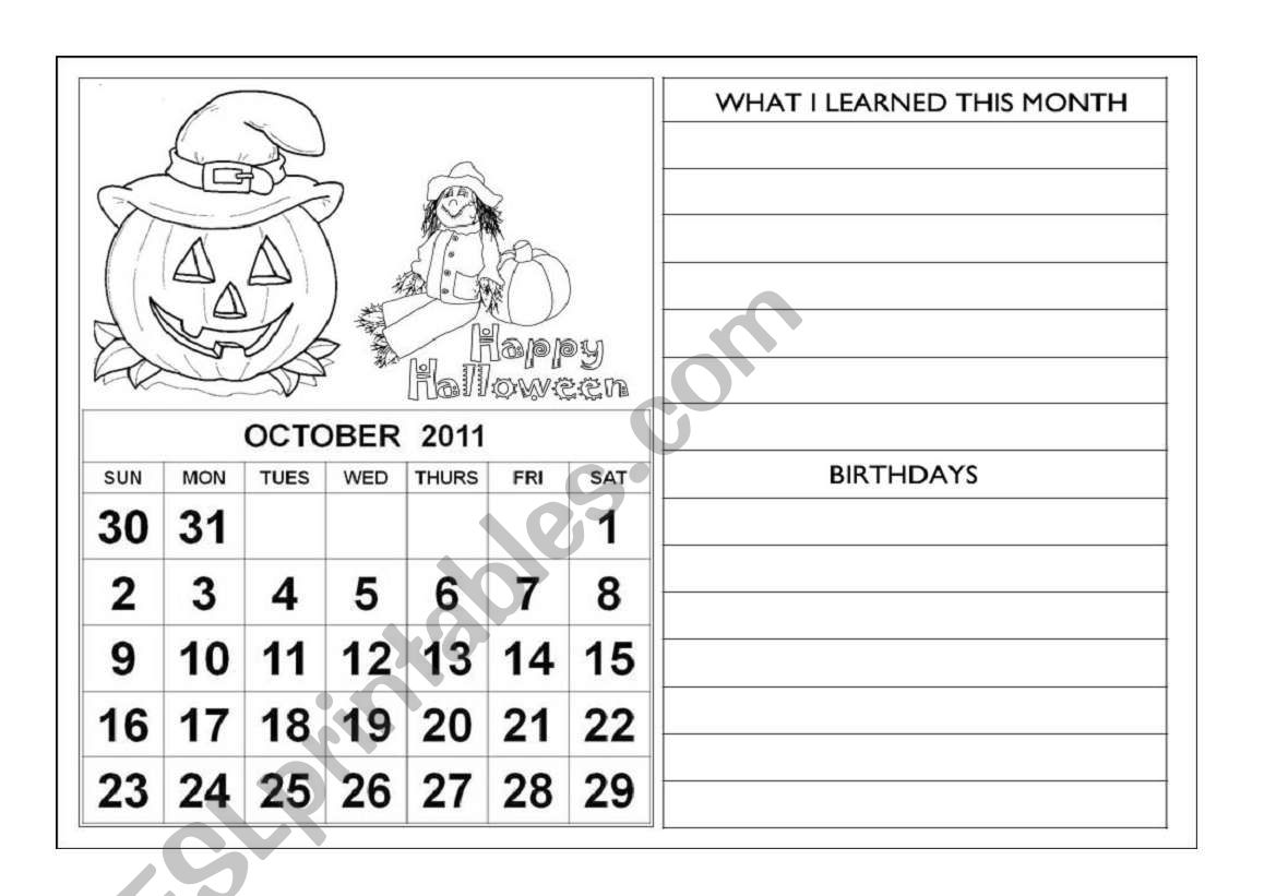 Calendar 2011 - October - November - December
