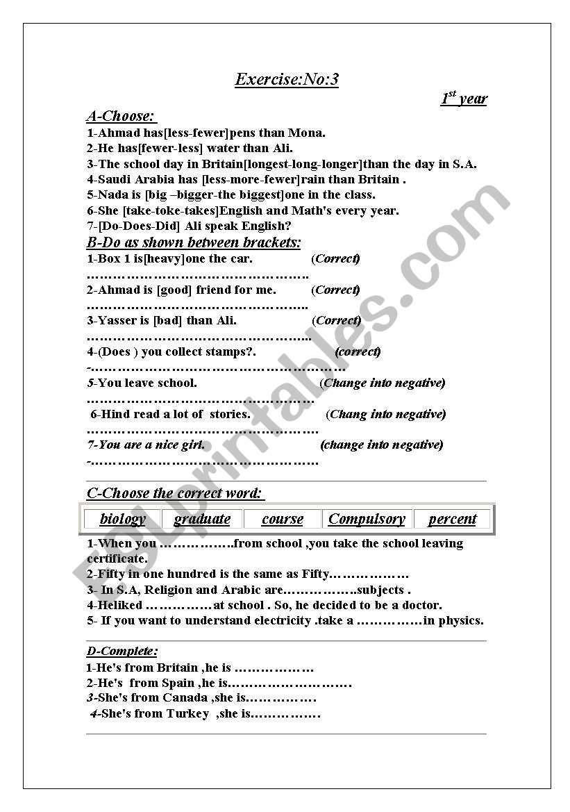 grammar +vocabulary worksheet