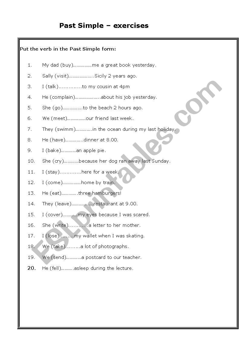 Past Simple exercises worksheet