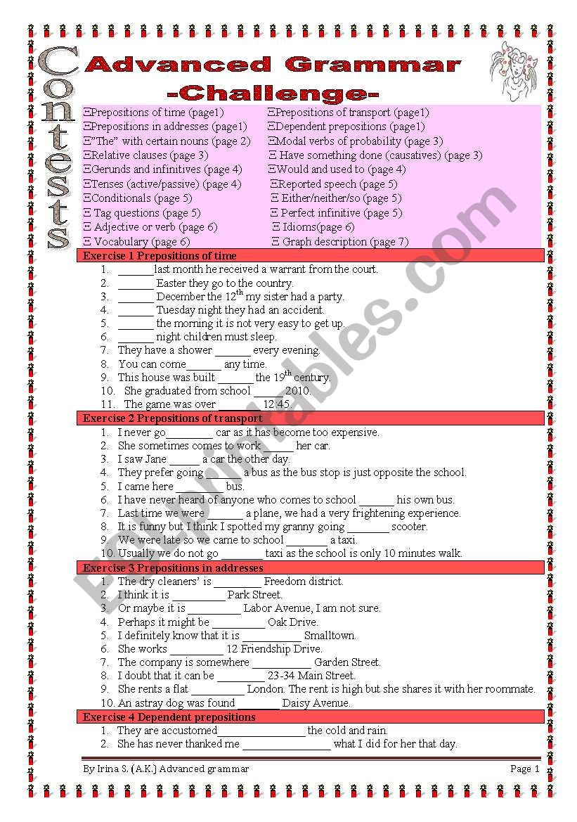 7 pages/20 exercises ADVANCED grammar 