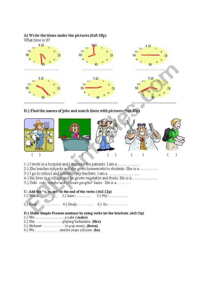 Test for Sixt Grade worksheet