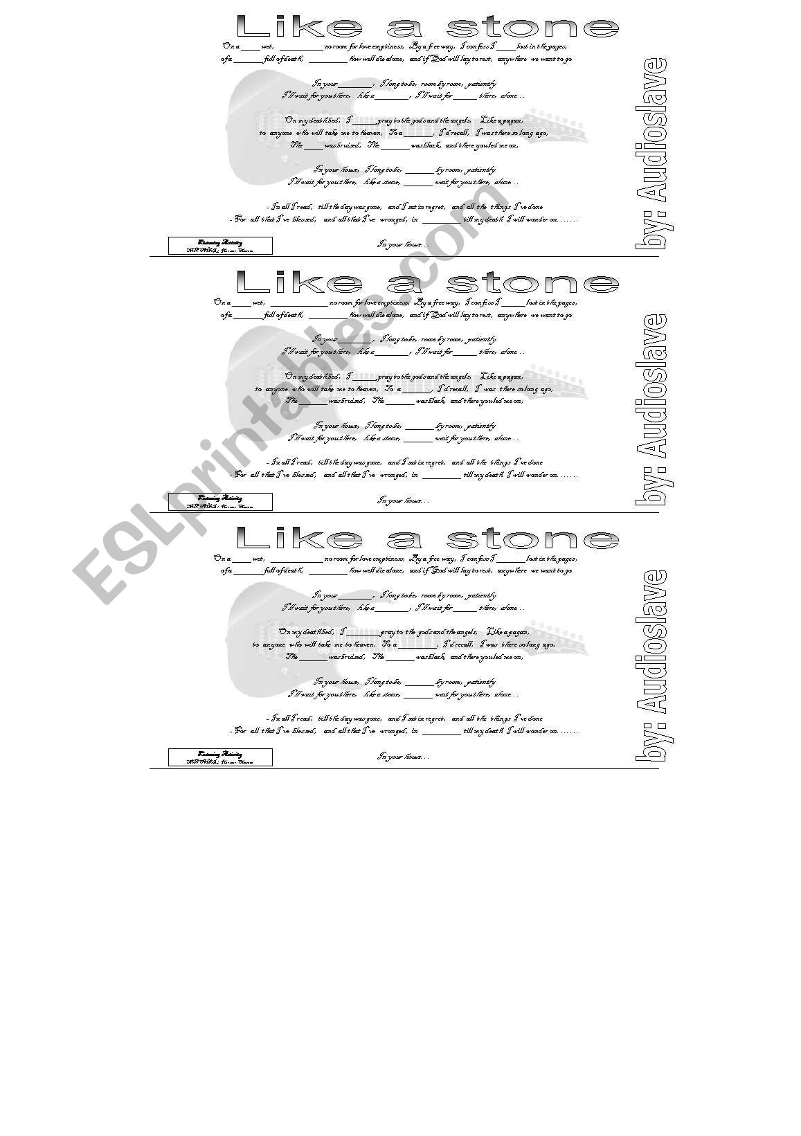 like a stone - song worksheet