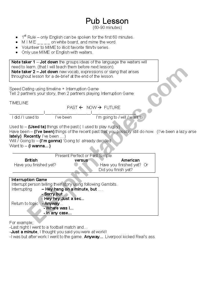Pub Class worksheet