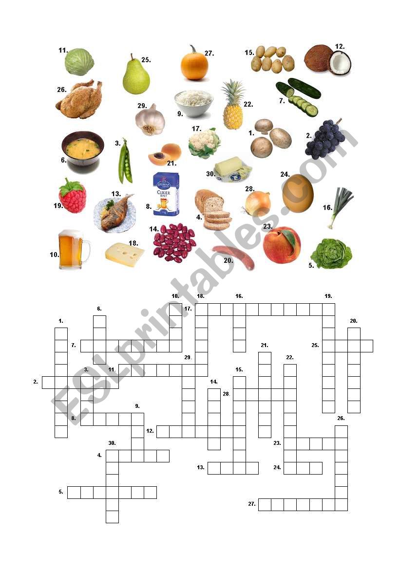 food - crosswords worksheet