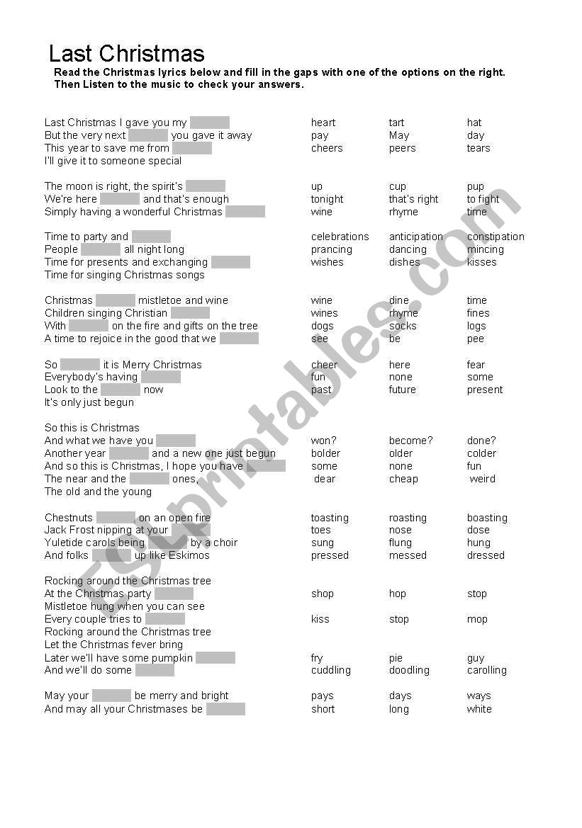 Last Christmas worksheet