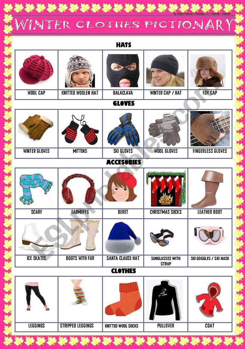 PICTIONARY OF WINTER ACCESORIES & SOME CLOTHES - Editable!!!