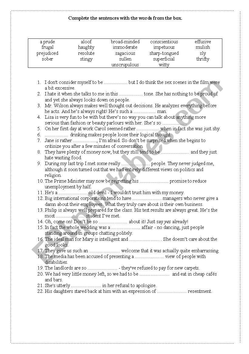 Character traits 2/3 worksheet