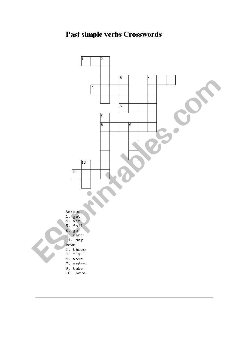 PAST SIMPLE CROSSWORDS worksheet