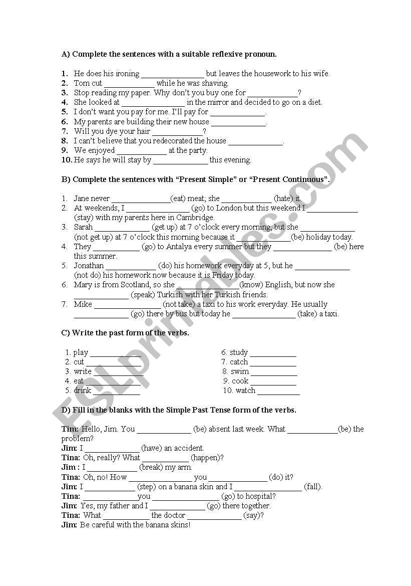 Mixed exercises worksheet